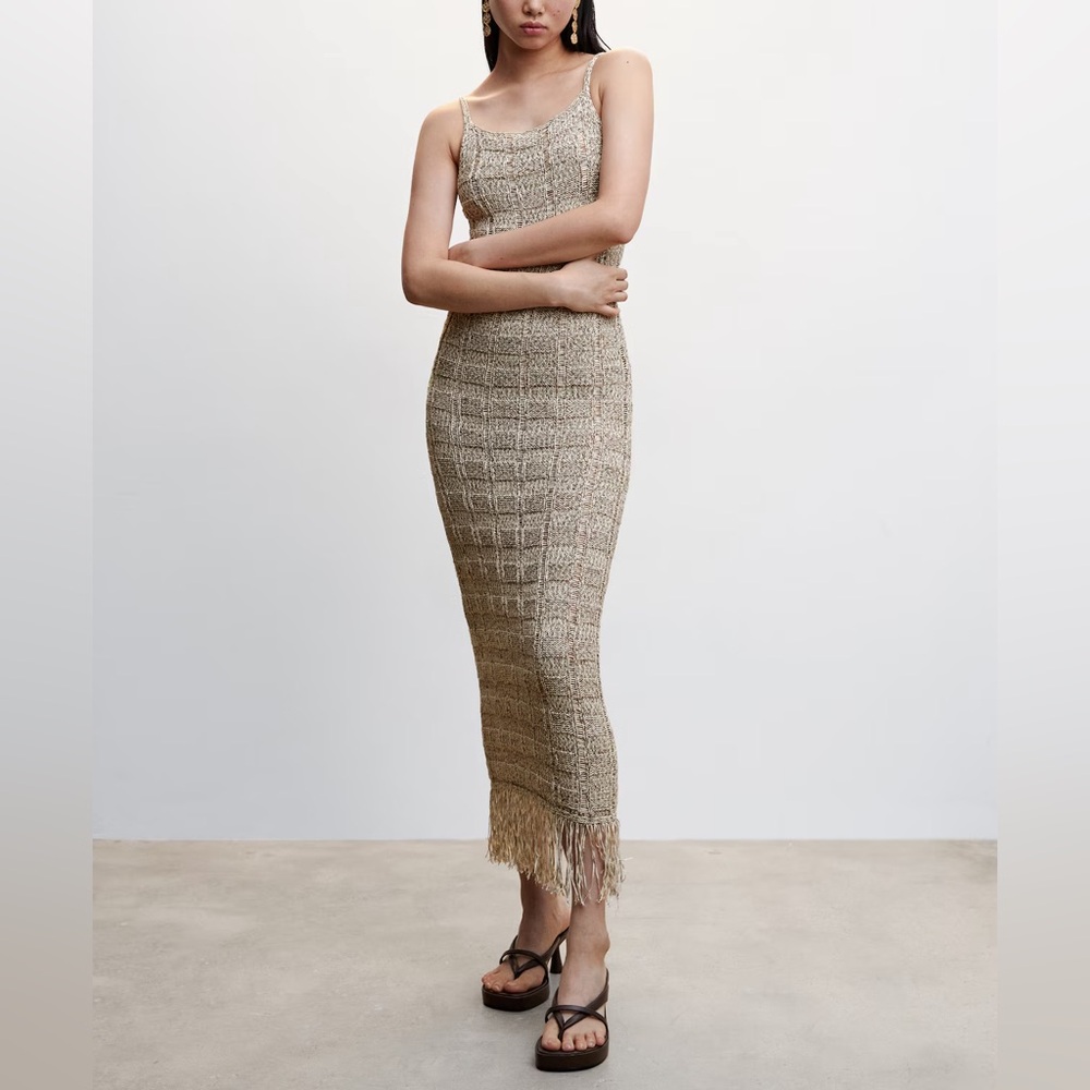 Mango | Knitted Dress with Fringe Detail